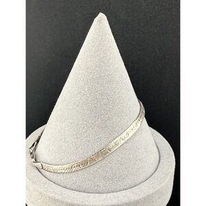 Vintage HCT Bracelet Silver Herringbone Flat Chain Textured Italy 8in
